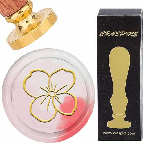 craspire Siegelstempel Aus Blumenwachs Retro Siegelwachsstempel 30mm Abnehmbarer Kopf Aus Goldenem Messing Mit Griff Aus Palisander Blumen Wachsstempel Zum Verpacken von Geschenken