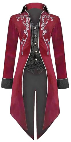 LLTTEER Herren Steampunk Vintage Frack Jacke Halloween Gothic Kleidung | Vintage viktorianischen Gothic Frack Mittelalter Renaissance Jacke Cosplay Halloween Kostüm für Herren