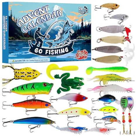 24 Days Christmas Countdown Fish Tackle Set, Angel Adventskalender 2024, Angelköder Weihnachts Countdown Kalender, 24 Angeln Köder Set Adventskalender für Fischer Erwachsene Teenager Jungen (A)