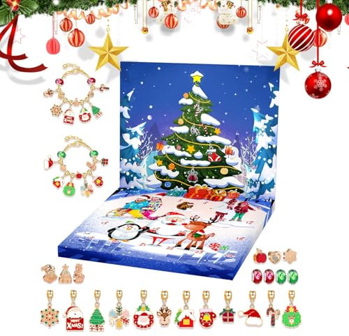 Weihnachten Schmuck Adventskalender, Charm Armband Adventskalender 2024 Weihnachten Adventskalender 2024, 24 Tage Weihnachten Countdown Kalender Armbänder Set, Weihnachten Countdown Kalender für