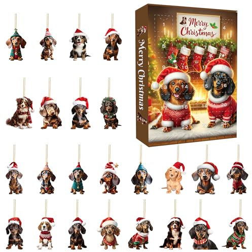 2024 Christmas Dachshund Advent Calendar,24 Days of Christmas Collectible Funny Dog Set, Countdown Calendar 2024 Vacation Advent Calendar, Tree Decoration Xmas Gifts