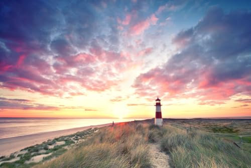 A.S. Création Fototapete Lighthouse 3,75 m x 2,50 m - WALLLOVE Tapete Leuchtturm am Strand in Blau, Grün inkl. Kleister - DD129573