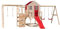Wendi Toys M28R-G Spielhaus Outdoor mit Schaukel und Rutsche & Gym, 342 x 563 x 242 cm, Rot, FSC Holz, Klettergerüst Garten für Kinder mit Turnstange, Kletterwand, Monkey Bar, Spielzeug ab 3 Jahre