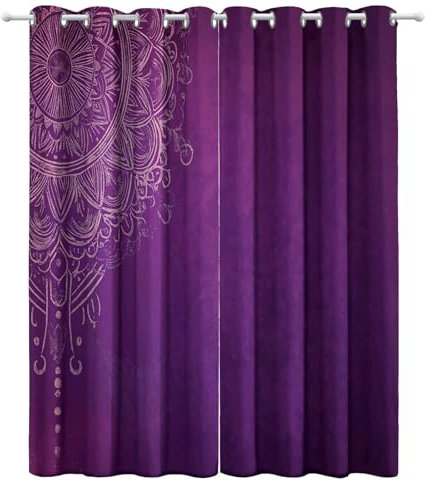CozyRest Blickdichte Vorhänge, Verdunkelungsvorhang - Mandala Grunge-Ästhetik 230 x 234 cm - Vorhänge Mit Ösen, Polyester für Schlafzimmer Wohnzimmer, Geräuschreduzierung 2 St, Lila