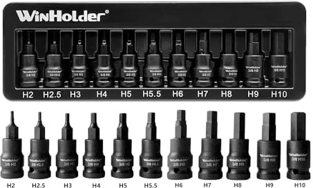 WinHolder 11PCS Impact HEX BIT Sockets Set 3/8 Drive Impact H2- H10 Allen Key Socket Set S2 55MM