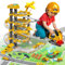 Xwin Sportseries 4-Story Parking Garage Toy Set with Spiral Ramps, Lift, Carrier Plane, 14-Piece Tool Box Set with Jigsaw, Hammer, Safety Gear for Creative Play, Kids Ages 3+