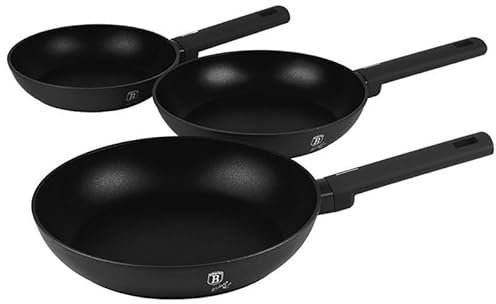 Berlinger Haus TitanPro, set di padelle da 3 pezzi, rivestimento antiaderente opaco, collezione Black Collection, risparmio energetico, adatto a induzione, durevole