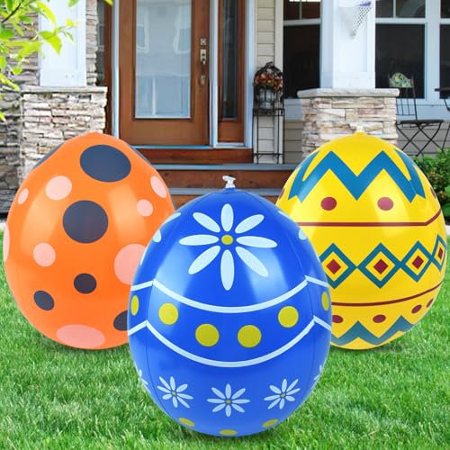 3 PCS Aufblasbare Ostereier, Aufblasbare Osterdekoration, Ostereier, Bunte Ostereier, Osterdekorationen für Urlaub, Party, Drinnen und Draußen, Hof, Garten, Rasen /35 cm