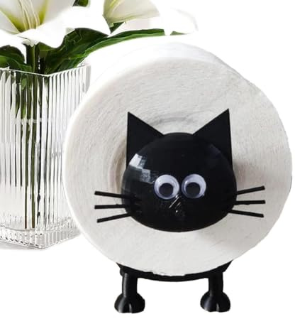 Portarotolo di carta igienica a di gatto, porta carta igienica, divertente porta carta igienica, set da bagno autoportante, porta rotolo di carta da bagno con stampa 3D con gatto nero, set da