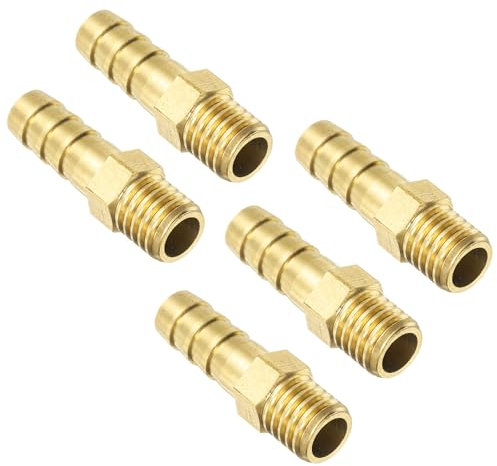 sourcing map Lot de 5 raccords cannelés en laiton métrique M10-1,5 mâle vers ardillon pour tuyau ID 8 mm pour eau, carburant, air