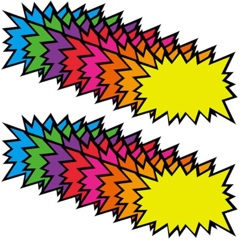 80 Stück Neon-Einzelhandelsschilder, große Sternen-Burst-Schilder, Aufkleber, fluoreszierende Preisschilder, unbeschriftet, für Geschäfte, bunte Pinnwand, Ausschnitte, Garagenverkauf, Zubehör für