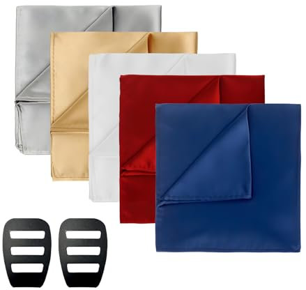 5 Stück Sortierte Taschentücher für Herren, 22 × 22 CM Einstecktuch in Einfarbig Tofftaschentücher in Uni Farben Herren mit 2 Stück Einstecktuch Halter Wiederverwendbar für Männer Hochzeit Business