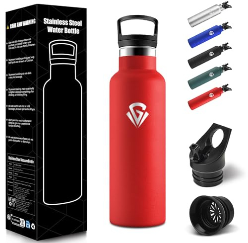 Borraccia Termica Bambini 500 ML, Senza BPA, Borraccia Termica, 18/8 Acciaio Inox, Bottiglia Termica, Sottovuoto a Doppia Parete, Borracce Termiche, con Cannuccia, Termos per Scuola, Sport - Rosso