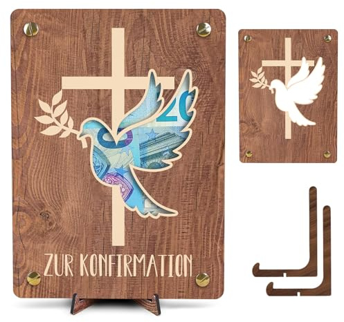 Virkwuy Cadeau Confirmation en Bois, Cadeau en Bois pour Joyeux, Carte Cadeau en Bois, Cadeaux en Espèces en Bois, pour Embellissement Décoratif, Présentoir Stable, Adapté Aux Célébrations des Fêtes