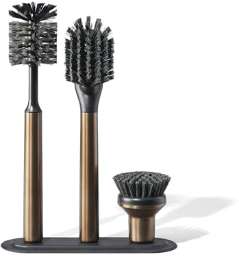 Curio Home Goods Ionic Brush Set, Magnetized to Stand Upright, Stainless Steel with Replaceable Heads, Bronze