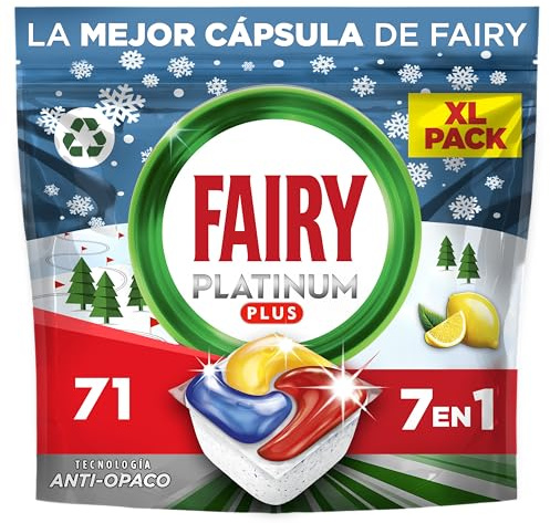 Fairy Platinum Plus Limón Cápsulas De Lavavajillas Todo En Uno, 71 Cápsulas, Nuestra Mejor Limpieza Que Deja Los Platos Como Nuevos, Elimina La Falta De Brillo Y Evita La Cal
