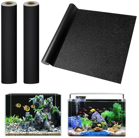 FOSLXIN Haftender Aquariumhintergrund Schwarzer, 2 Stück Aquarium Aufkleber Hintergrund Statisch Haftende Folie Aquarium Selbstklebend Aquarium-Tapetendekorationen Zuschneidbar, 30 X 200cm (Schwarz)
