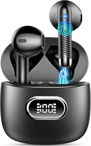 Wireless Earbuds, NEW Mini Bluetooth 5.4 Headphones In Ear with Deep Bass | 4 ENC Mics for Clear Calls, 42H, 3g Lightweight Ear Buds, LED Display/USB-C/IP7 Earphones for Sport, Android iOS, Drsaec