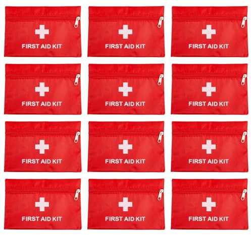 12 Stück Erste Hilfe Tasche Leer Klein für DIY Set 16x11cm (Ohne Inhalt) | Medikamententasche Reiseapotheke Tasche Rot, Mini Notfalltasche Leer für Handgepäck, Büro & Team Sport