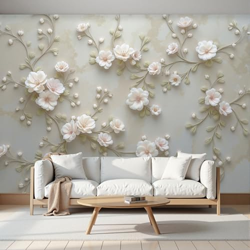Fototapete 3D Effekt Blumen Ranken Tapete Fototapeten Vlies Tapeten, Personalisierte Größe Vliestapete, Relief Pflanze Wandtapete Moderne Wand Schlafzimmer Wohnzimmer Tapete