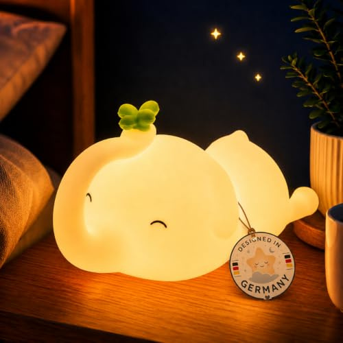 Winkee Nachtlicht Kinder Elefant Nellie LED dimmbar aus Silikon BPA-frei | Wiederaufladbar, 30-Minuten-Timer und Touch Steuerung, sanftes Kinderlicht für Babyzimmer, Schlafzimmer und Stillzeit