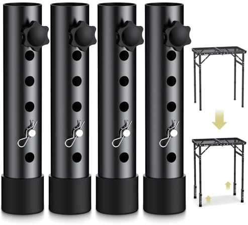 Anbte 4pcs Klappbare Tischbeinverlängerung mit 5 Höhenverstellbar, Schwarz | Robuste Tischerhöhungen aus Stahl für gerade und gebogene Beine, Erhöhung bis zu 15,5 cm, reduziert gebücktes Arbeiten