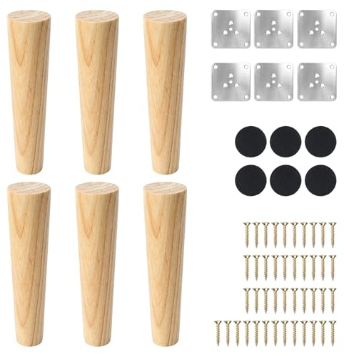 Luabue 6 Pièces Pieds de Meubles en Bois 20CM Pieds de Canapé Bois | Pieds Coniques pour Canapé Pieds Meubles Bois Rechange avec Vis pour DIY Meuble Sofa Fauteuil Armoire Lit Chaise Placards