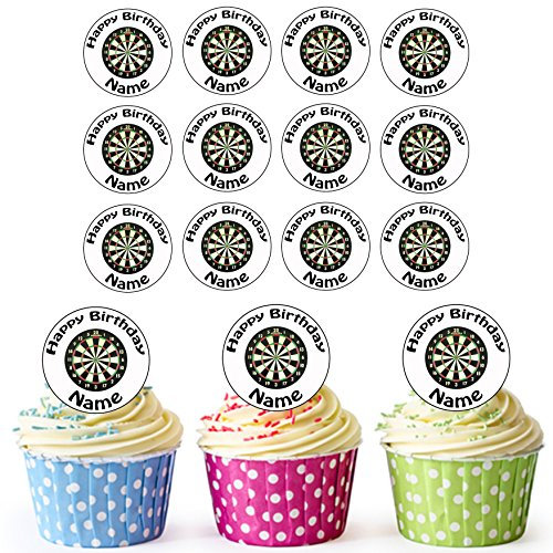Vorgeschnittene Personalisierte Dartscheibe - Essbare Cupcake Topper/Kuchendekorationen (24 Stück)