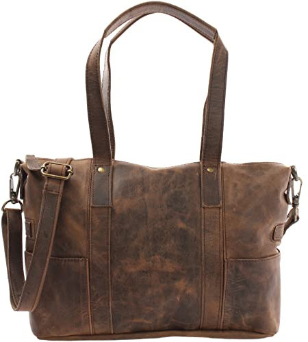LECONI Shopper Vintage-Look Damen Henkeltasche Schultertasche Echt-Leder Natur Damentasche Ledertasche Umhängetasche Handtasche Leder 37x28x15cm schlamm LE0034-wax