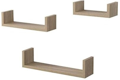 Harmony Set of 3 Floating Wall Shelves, U-Shaped Oak Wood Shelving Unit for Home Storage & Decoration | Rustic Display Shelf for Living Room, Bedroom, Kitchen | Easy to Install, Hidden Brackets