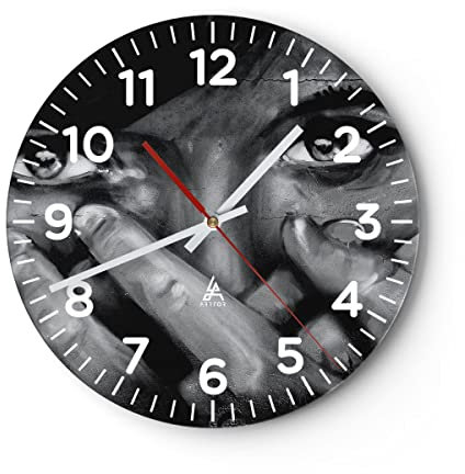 Modern Wanduhr Graffiti Wand Farbe Malerei 30x30cm Rund Klein Wand Uhr Glas Analog Zimmeruhren Küche Büro Wohnzimmer Glasuhr Wall Clock Dekoration Design Wanddekoration Küchenuhr C4AR30x30-0459