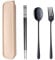 SBOMHS 18/10 Stainless Steel Travel Cutlery with Case Set Portable Chopsticks Spoon Fork set Black Colored for School Home Office Camping Outdoor