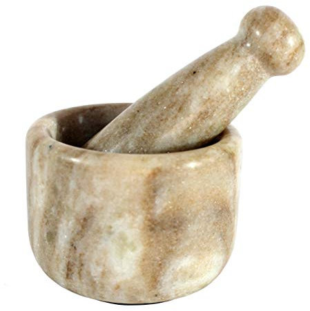 KLEO Juego de mortero y mortero de piedra de mármol como especias Okhli Musal Kharad Khallad, molino de medicamentos – 6,3 cm de diámetro Pequeño…