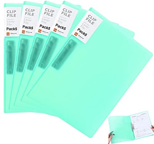 Vovofi Pack 5 A4 Clamp Binder Candy Colour File Folder - Clamp File Storage Folders (Green)