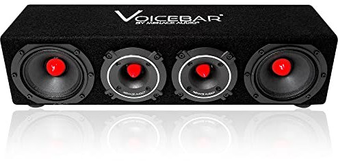 MENACE AUDIO Voicebar Mitteltöner-Gehäuse mit hoher Ausgangsleistung, schlankes Profil, rote Kugeln