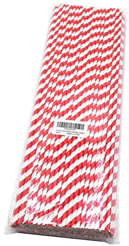 18 Inch Extra Long Paper Drinking Straws, 100% Biodegradable, Red Stripe, 100 Count, for Large Tall 100oz Drink Containers, Fish Bowls, DIY Art Straws, Cotton Candy Sticks，and for Crafts