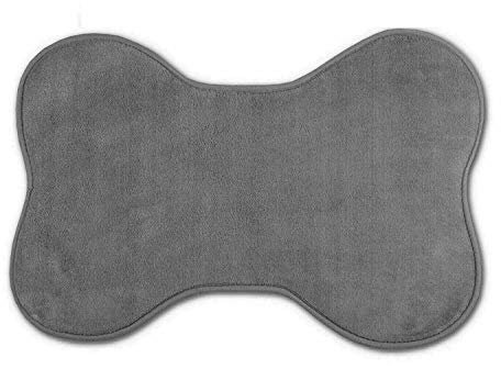 BEDWAY - Bone Shape Pet Feeding Mat, Non Slip Dog Cat Bowl Feed Placemat (Large, Grey)