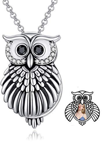 LONAGO 925 Sterling Silber Personalisierte Foto Medaillon Halskette Nette Eule Medaillon die Bild Anhänger Halskette Schmuck Hält