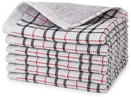 Beasea - Juego de 6 paños de cocina (100% algodón, 33 x 33 cm), diseño de cuadros, suaves y cómodos, muy absorbentes, para limpieza doméstica de cocina