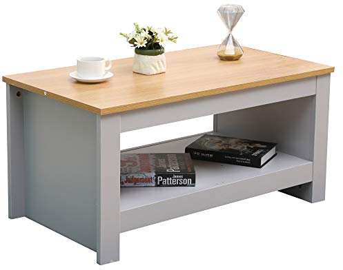 CFDZ Wooden Furniture Coffee Table Small Side Storage Cabinet with Shelf-Grey+Oak,85x47x42cm