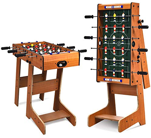 GOPLUS Klappbares Tischfußball, Tischkicker mit 18 Spielfiguren und 2 Fußbälle, Kickertisch mit nahtlos hochgezogenen Spieldecken, für Kinder und Erwachsene, Holzoptik