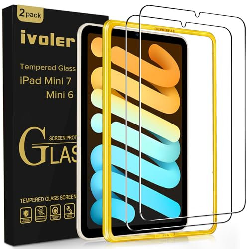 ivoler 2 Unidades Protector de Pantalla para iPad Mini 7/6 8.3 Pulgadas (7. / 6 generacion, 2024/2021 Modelo), con Marco de Instalación Fácil, Cristal Vidrio Templado, Antiarañazos, Sin Burbujas