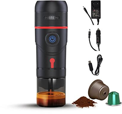 HiBREW H4 - cafetiere italienne portable,machines à café automatiques,machine expresso,Compatible avec capsules Nés* ou DG* café moulu,60ml,80W,camping,voiture (Classic,Noir)