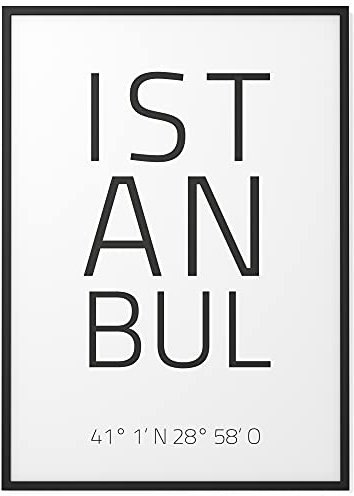 Papierschmiede® Geo Poster Koordinaten Istanbul, A3 Stadt Poster als Wanddeko für Wohnzimmer Schlafzimmer Küche Esszimmer, Türkei Bosporus Türkisch, Bild ohne Rahmen