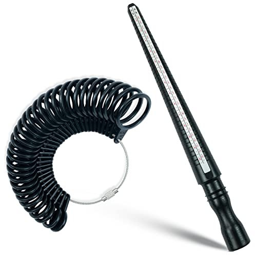 Ring Sizer UK Women & Men - Ring Measurement Tool UK Sizes A to Z+6, Europe, US & Asia - Plastic Ring Measurer for Measuring Ring Diameter - 33 Rings, Ring Mandrel & Instruction Manual Included