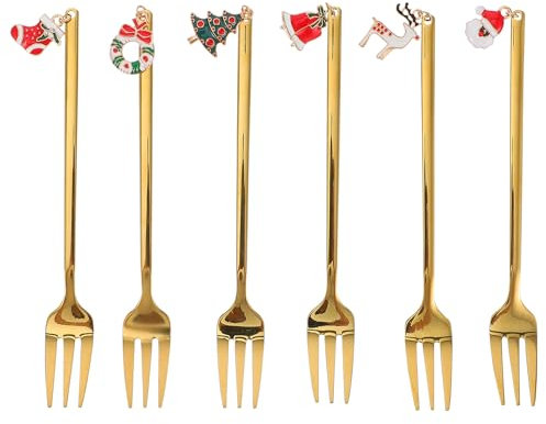 Cabilock 6stücke Weihnachtsgabeln Weihnachtsgeschirr Dessertgabeln Edelstahl: Weihnachtskuchengabel Mit Anhänger Weihnachtsservice Kuchengabeln Gold Für Party Tischdekoration