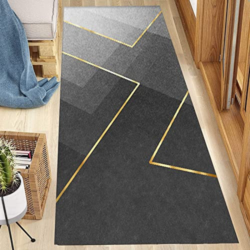 HYEYXKK Teppichläufer Schwarz Grau und Gold Streifen Lang 100cm 1, 5m 2m 250cm 300cm 4m 5m 6m, Läufer Teppich für Küchenhalle Treppenvorleger, waschbare Bodenmatte (Size : 80x300cm)