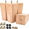 Btowin 4 inch / 10cm Solid Wood Furniture Legs, 4Pcs Mid-Century Modern Wooden Pyramid Replacement Feet with Threaded M8 Hanger Bolts & Mounting Plate & Screws for Sofa Couch Chair
