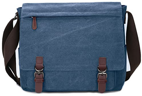 Sac à bandoulière en toile pour homme et femme, sacoche de voyage pour ordinateur portable de 15,6, bleu