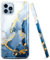 luolnh Compatible with iPhone 11 Pro Case,iPhone 11 Pro Case for Girl Women,Gold Glitter Sparkle Marble Cute Design Shockproof Bumper Cover Skin Phone Case (White&Dark Blue)